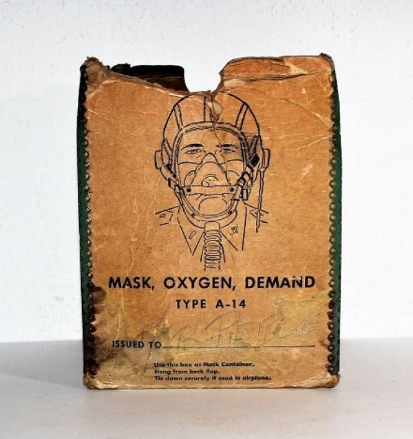 SCATOLA DI CARTONE MASCHERA OSSIGENO A-14 PILOTA USA